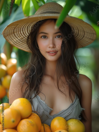 Portrait of an Asian woman fruit seller