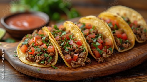 delicious tacos on a wooden board