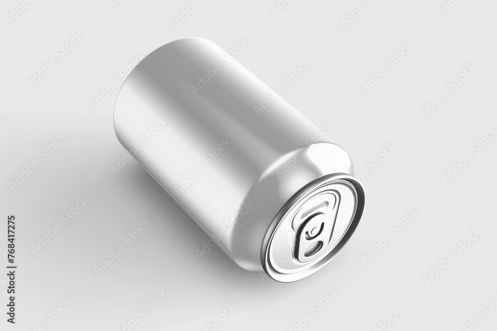 blank empty resting glossy aluminum metal soda drink beverage can regular size 330 ml 11.2 oz product mockup design template in perspective view isolated 3d render illustration blank empty resting glossy aluminum metal soda drink beverage can regular size 330 ml 11.2 oz product mockup design template in perspective view isolated 3d render illustration