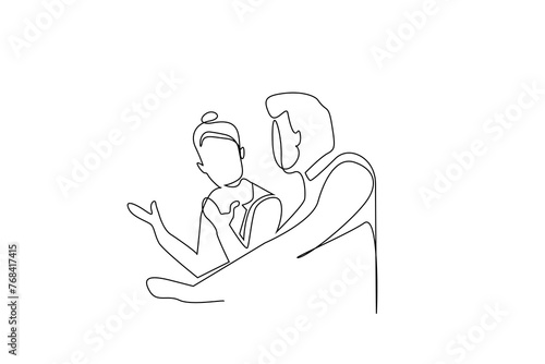 woman man employee business life plan talk one line art design vector
