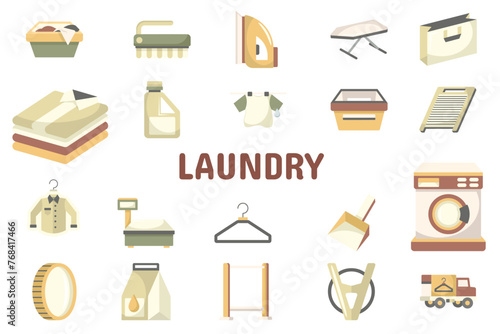 Laundry Flat Vector Illustration Icon Sticker Set Design Materials
