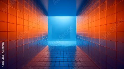 Digital gradient blue orange white glass geometric horizontal version poster web page PPT background with generative