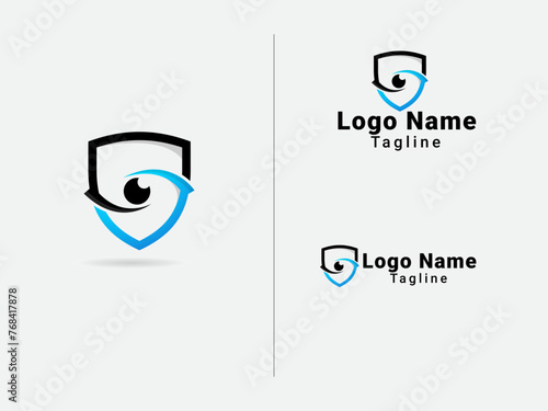 Eye security logo design. Vision logo design with a shield. Eye protected. Secure vision logo. Cctv. Business. Eye care logo. Premium.
