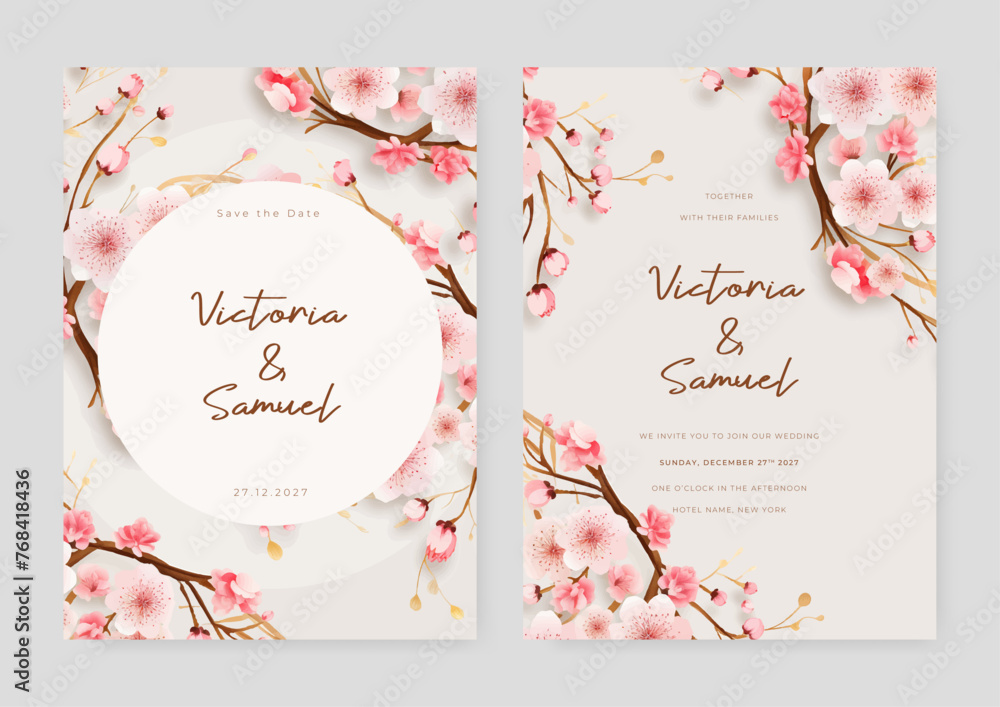 Pink orchid elegant wedding invitation card template with watercolor floral and leaves Pink orchid elegant wedding invitation card template with watercolor floral and leaves