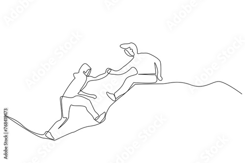 people two people nature hill help support life one line art design vector