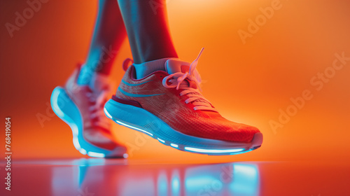 Achilles tendon injury in runners concept. on Coral color background professional photography