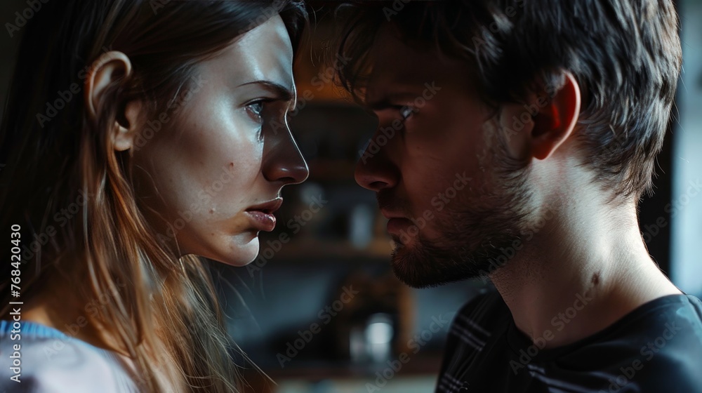 Fototapeta premium Close-up of a couple in a heated argument