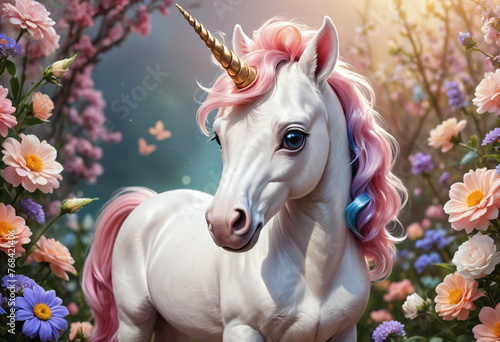 Cute and adorable little unicorn. Generative AI