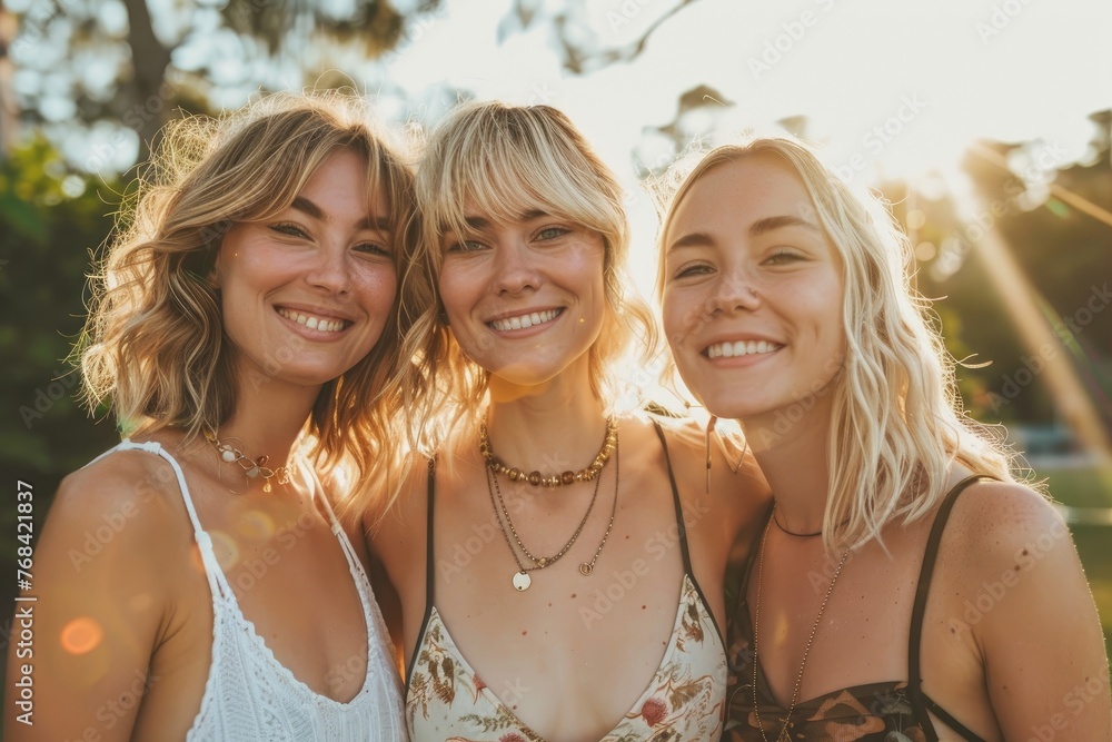 Portrait of three young women smiling Portrait of three young women smiling