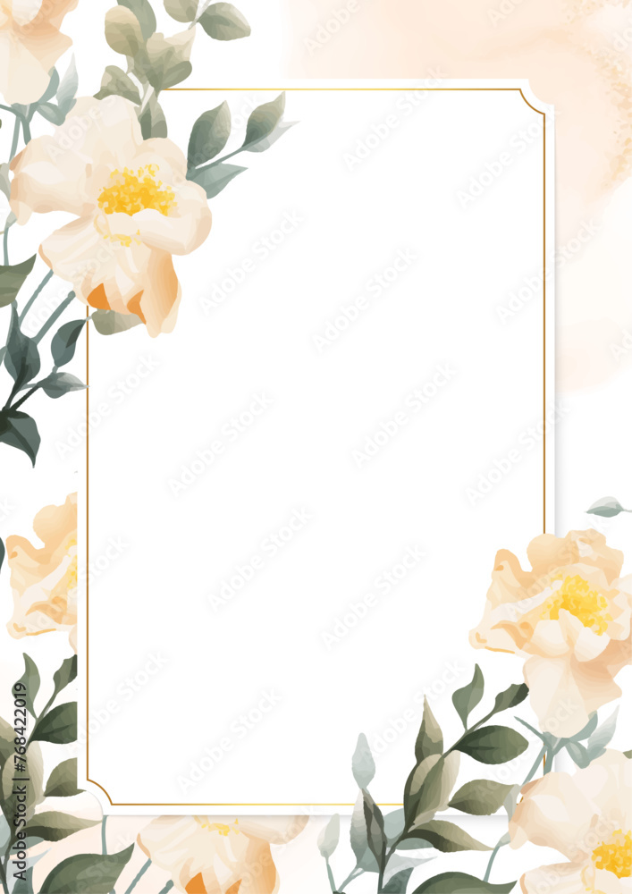 Beige and white wreath background invitation template with flora and flower