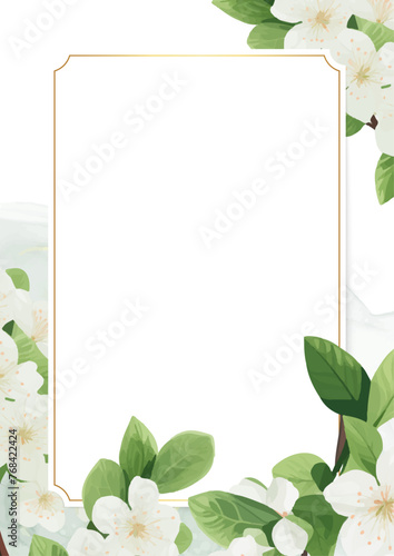 White and green invitation background bouquet watercolor painting with flora and flower