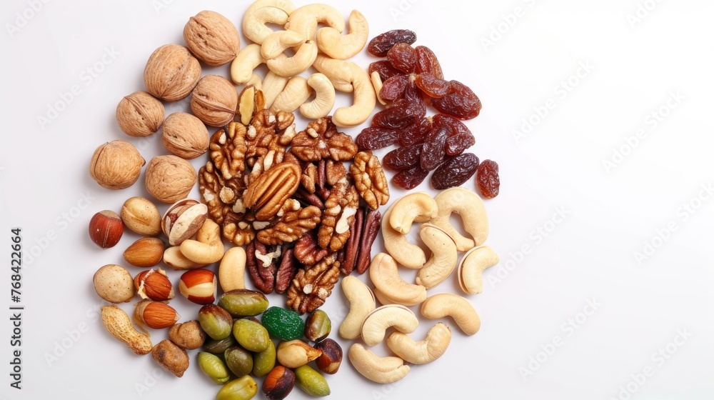 Fototapeta premium dried nuts and mixed dry fruit on white background