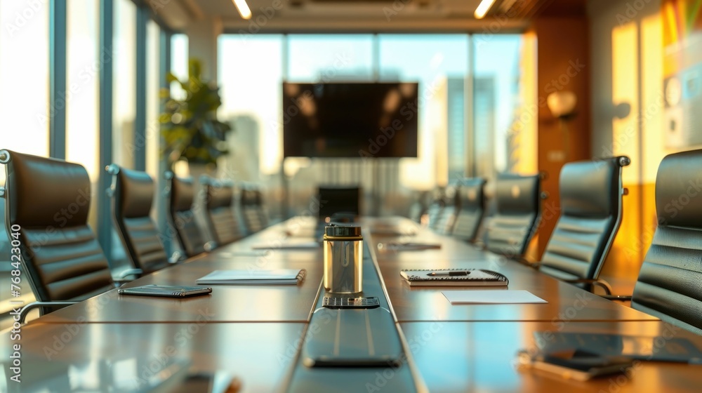 Large conference table with a group of people sitting around it. The table is covered with various items such as cups, books, and cell phones. The atmosphere seems to be professional and focused Large conference table with a group of people sitting around it. The table is covered with various items such as cups, books, and cell phones. The atmosphere seems to be professional and focused