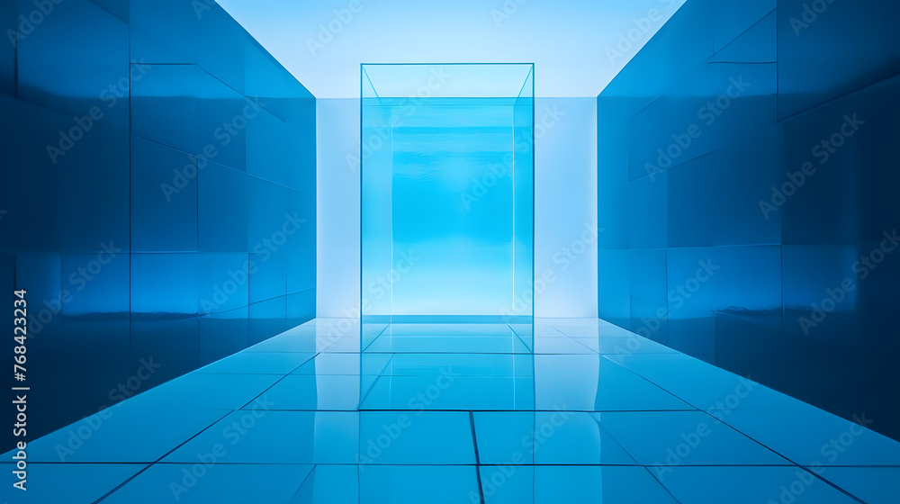 Digital gradient blue white glass geometric horizontal version poster web page PPT background with generative