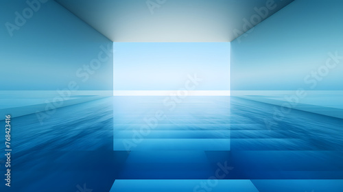 Digital gradient blue white glass geometric horizontal version poster web page PPT background with generative