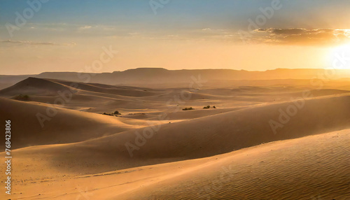 Desert at dusk. Sunset over a vast desert area. photo