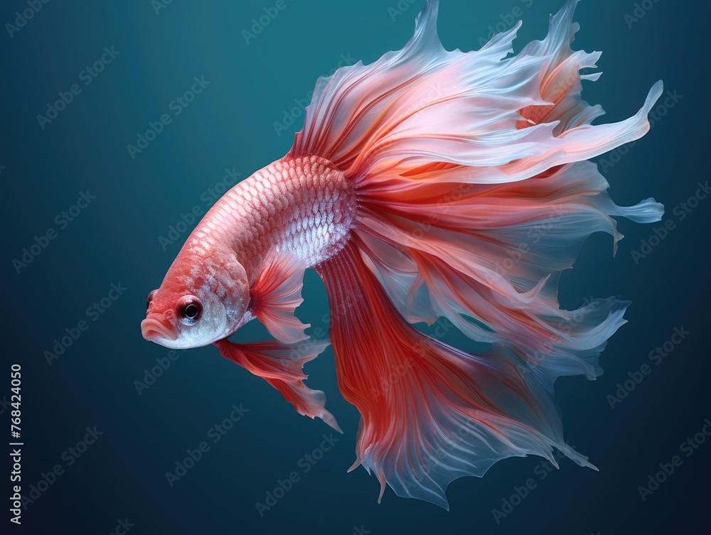 A beautiful red and white fish with long flowing fins A beautiful red and white fish with long flowing fins