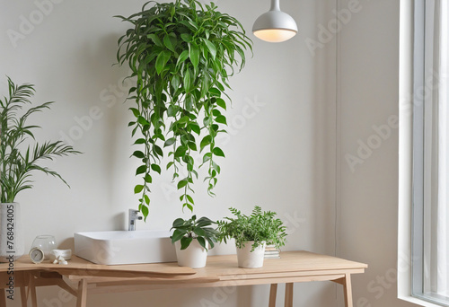 Indoor Hanging plants at home colorful background
