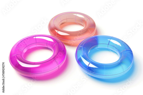 Three colorful plastic rings are shown in a row