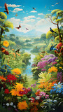 An Artist's Vivid Representation of a Flourishing Forest Ecosystem and Its Diverse Inhabitants