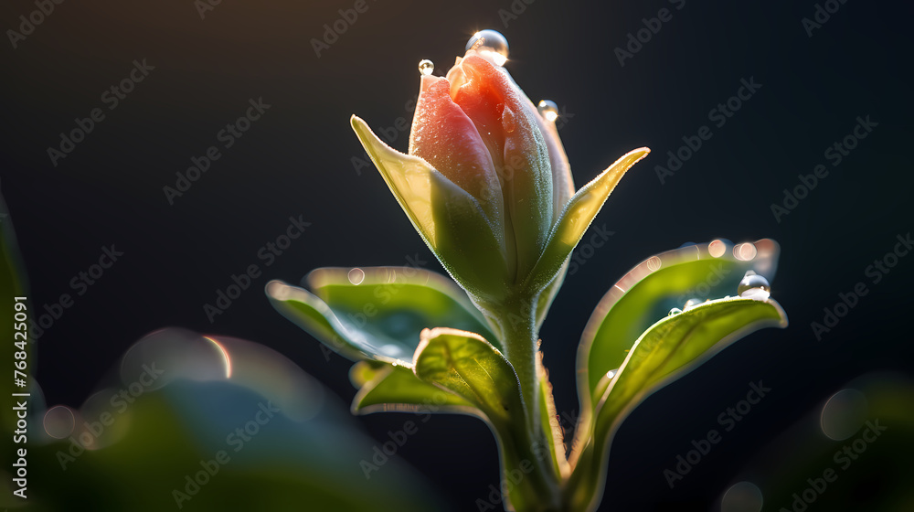 Fototapeta premium The delicate flower buds and dewdrops on the petals herald the prelude to blooming.