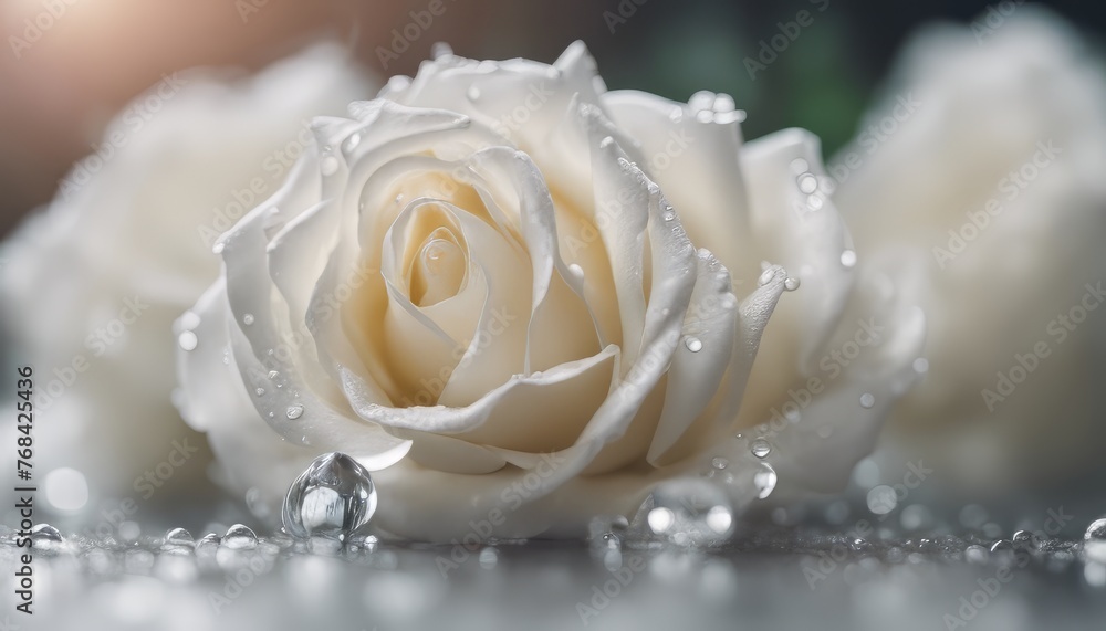 view of aesthetic white roses with drop water background image view of aesthetic white roses with drop water background image