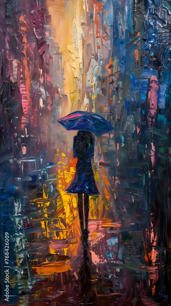 Naklejka premium Alone in Street Scene Colorful Oil Painting old style Drawing Technique Art HD Print Neo Art V 7 p 50