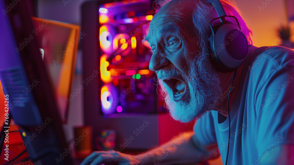 Fototapeta premium an elderly man playing a computer game.