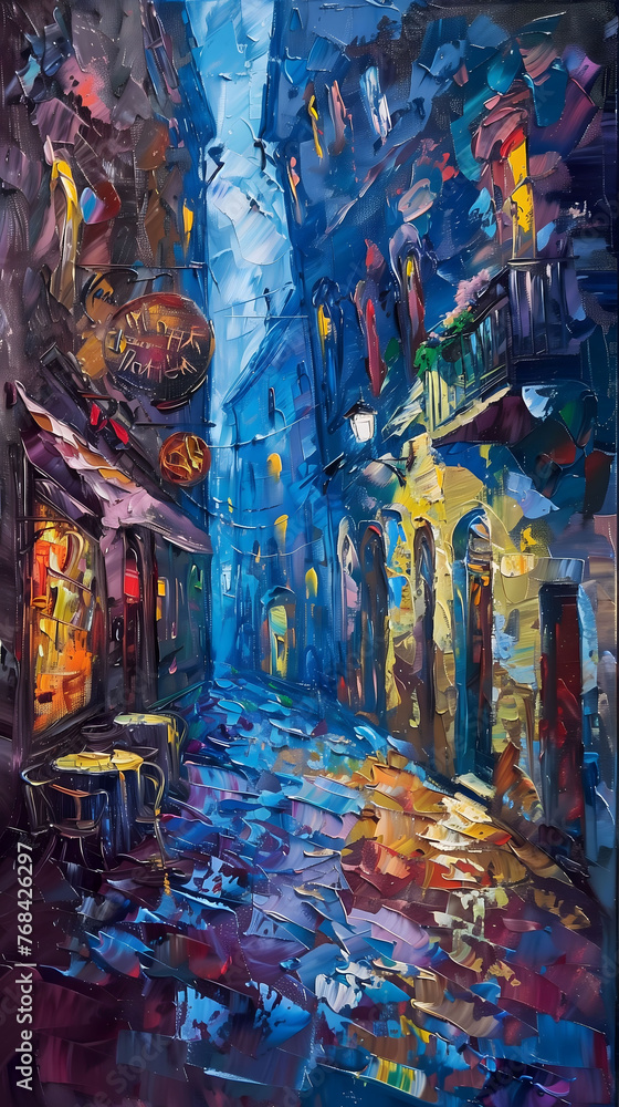 Fototapeta premium Classic Street Scene Colorful Oil Painting old style Drawing Technique Art HD Print Neo Art V 7 p 41