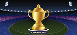 illustration of champions golden trophy with stadium.