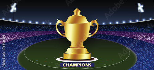 illustration of champions golden trophy with stadium.