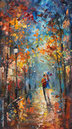 Love Couple in Street Scene Colorful Oil Painting old style Drawing Technique Art HD Print Neo Art V 7 p 6