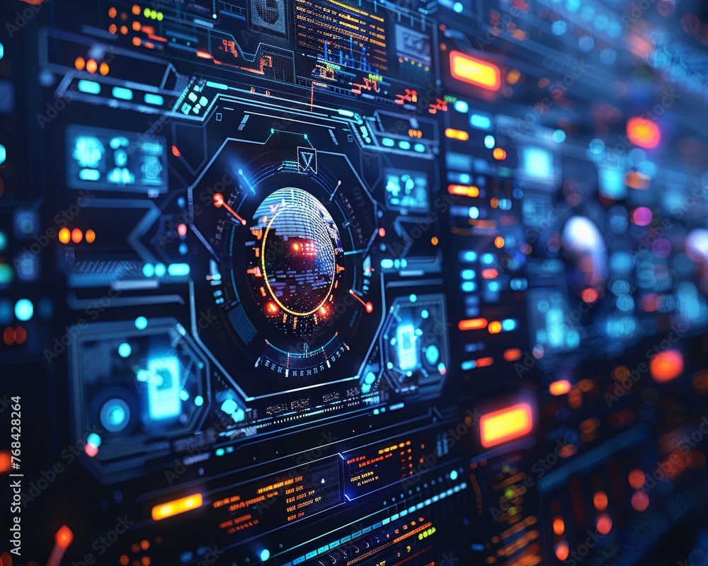 Cybersecurity measures on a digital screen, firewall activation, dark room, close view close-up,ultra HD Cybersecurity measures on a digital screen, firewall activation, dark room, close view close-up,ultra HD