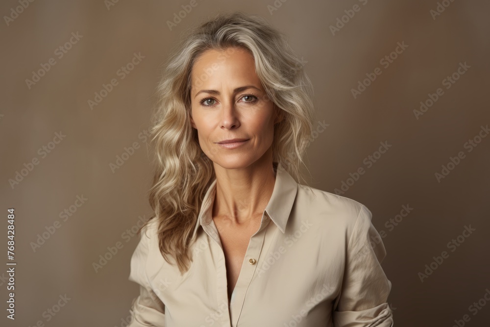 Portrait of a beautiful middle-aged woman with blond hair. Portrait of a beautiful middle-aged woman with blond hair.