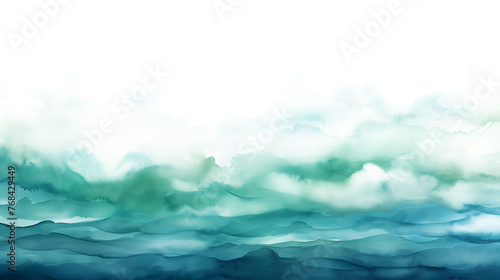 Aquamarine watercolor strip multilayered on white and transparent background