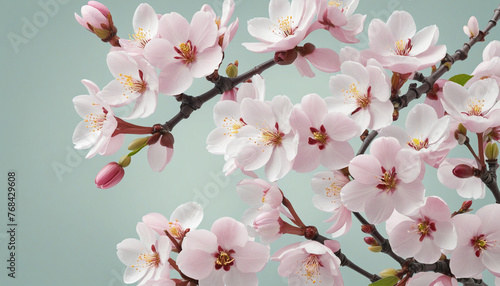 collection of soft pastel cherry blossoms flowers isolated on a transparent background    colorful background