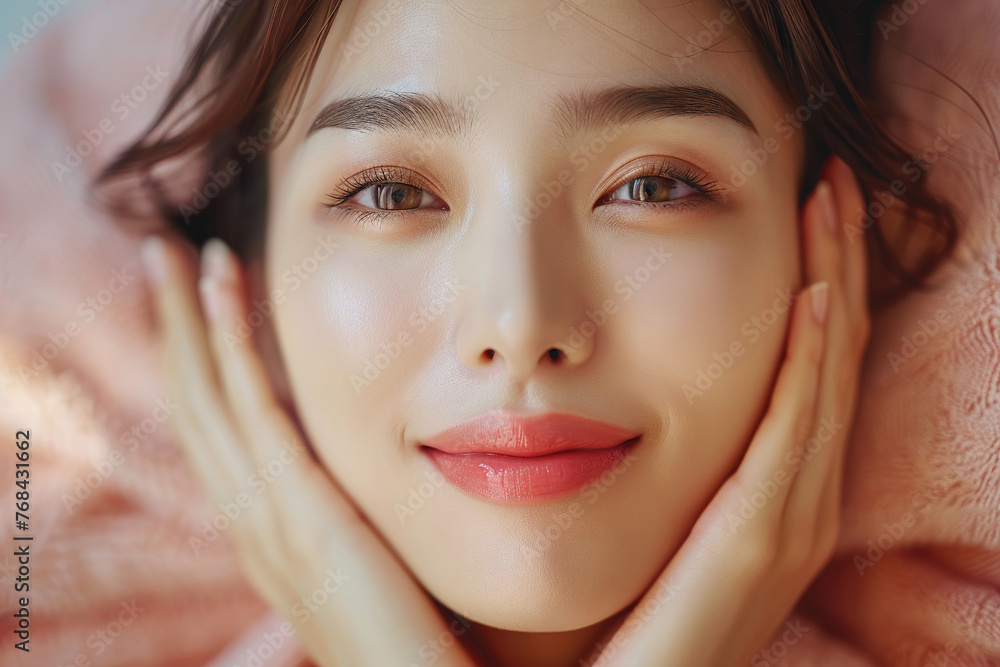 Serene beauty salon moment, Asian woman with perfect skin care, peaceful and beautiful Serene beauty salon moment, Asian woman with perfect skin care, peaceful and beautiful