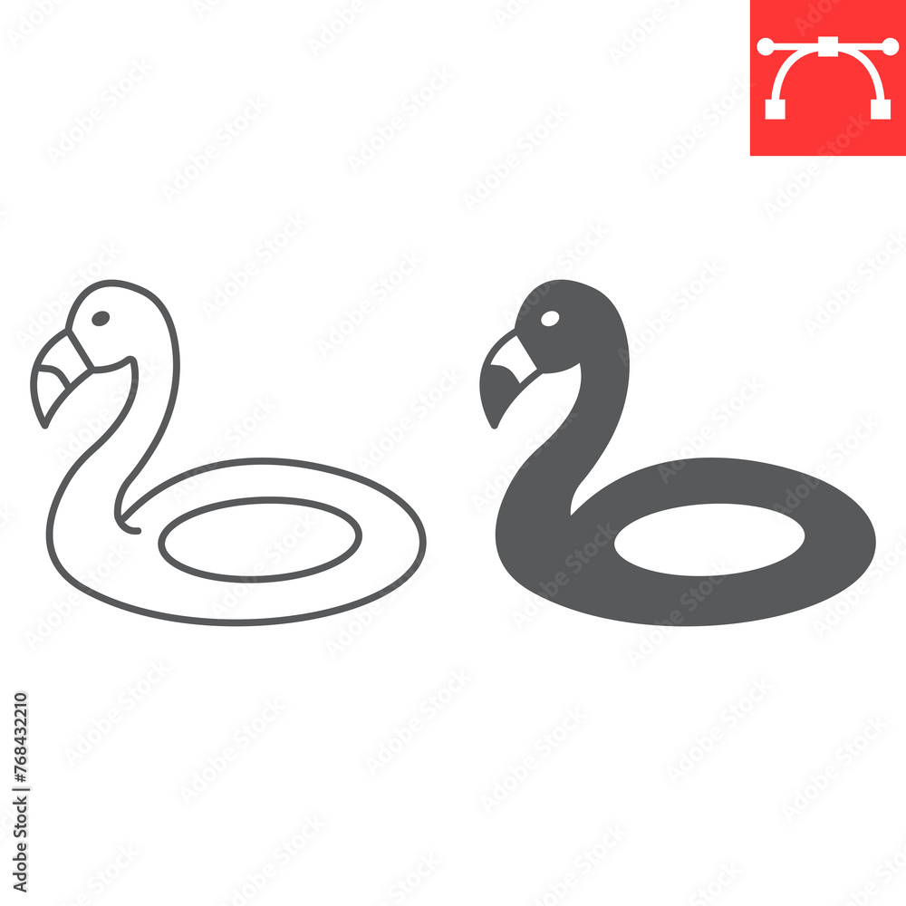 Pool Floating Line Template Flamingo pool float line and glyph icon, summer and vacation, swim ring ...