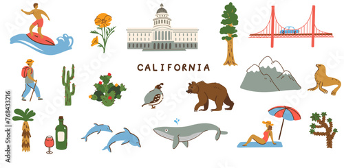 California symbols. Vector clipart collection photo