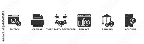 Open banking banner web icon vector illustration concept for financial technology with an icon of the fintech, coding, open API, finance, banking, third party developer, and account