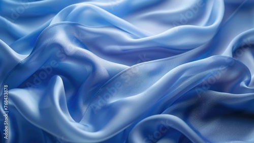 Soft waves of a silky baby blue fabric - This image features aesthetic waves and folds of a baby blue silky fabric with highlights and shadows