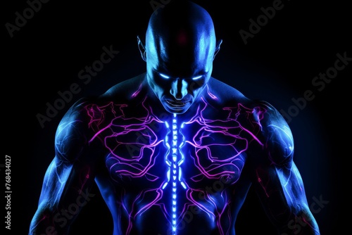 Wallpaper Mural A warrior adorned with neon accents and glowing symbolstechnologysci fineon Torontodigital.ca