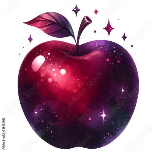 Red Mystic Apple, Poison apple, witchcraft for halloween decoration,  watercolor texture style