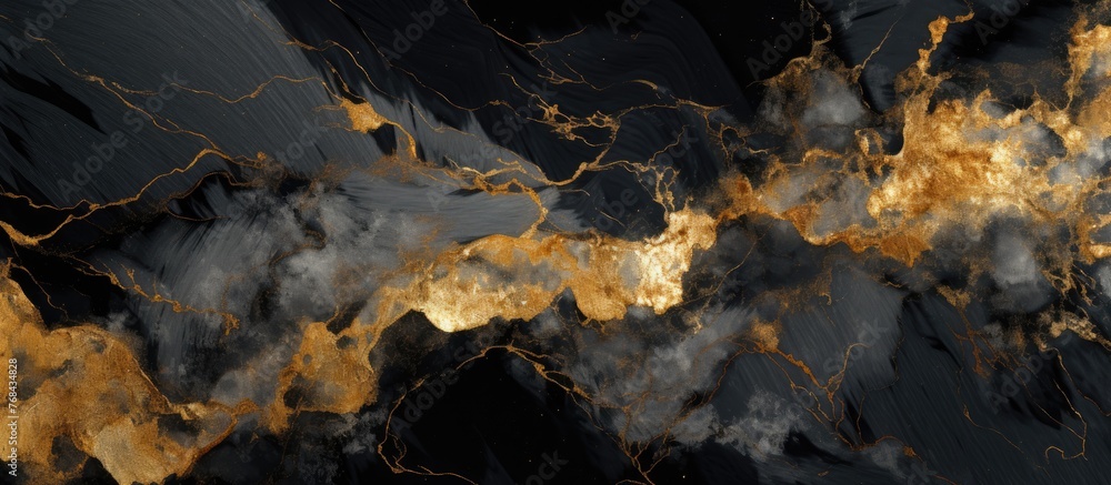 A luxurious marble orb displaying a stunning combination of black with intricate gold streaks and accents A luxurious marble orb displaying a stunning combination of black with intricate gold streaks and accents