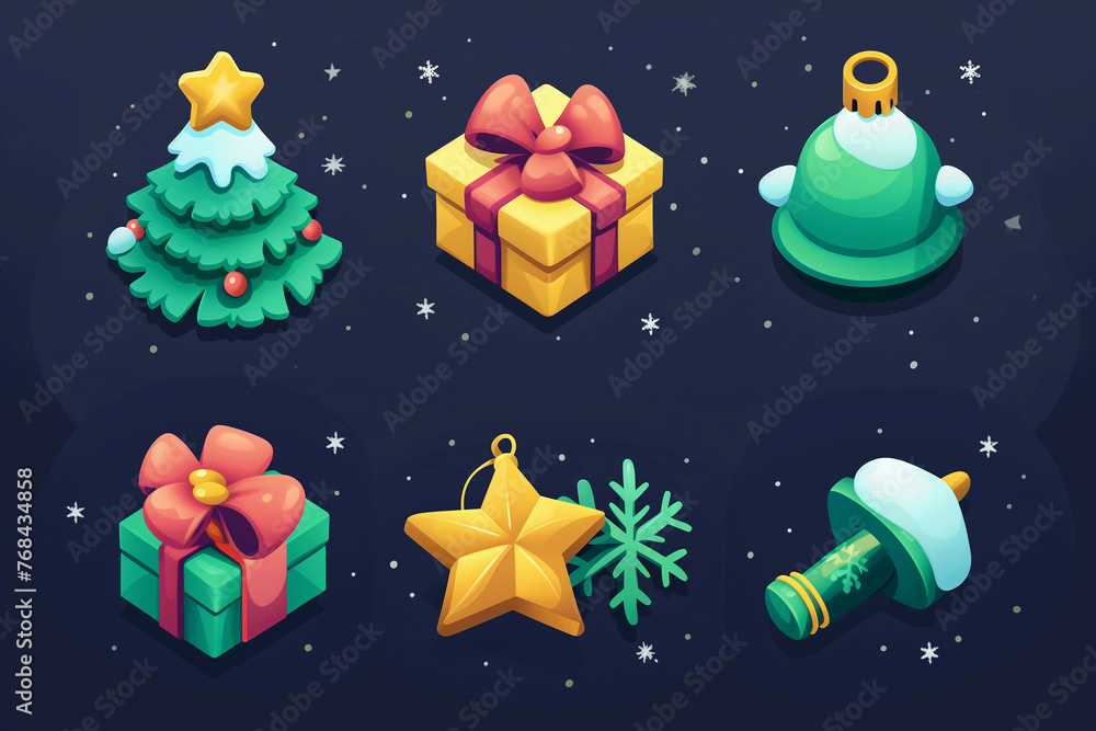 A collection of various icons with Christmas and New Year themes.