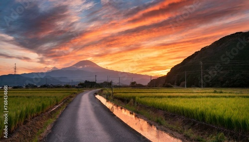 夕暮れ時の日本の田舎の風景