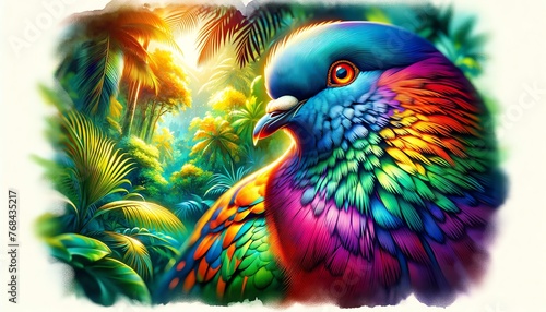 Vibrant Watercolor Painting of Pigeon Bird © monkik.