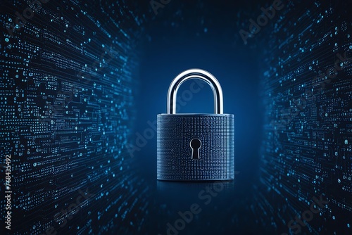 A digital padlock symbolizing robust cybersecurity measures for computing systems, set against a dark gold and blue background, conveying the importance of fraud prevention, privacy protection.