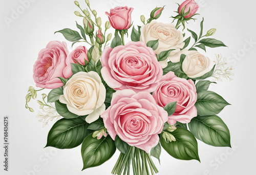 Illustration of bouquet on white background colorful background