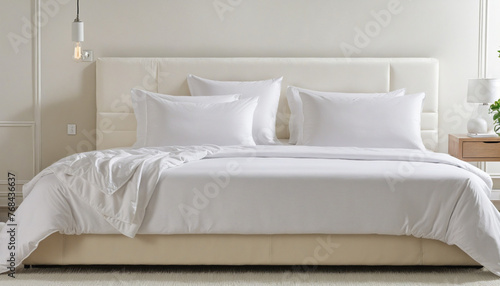 Bed with pillow and white sheet colorful background